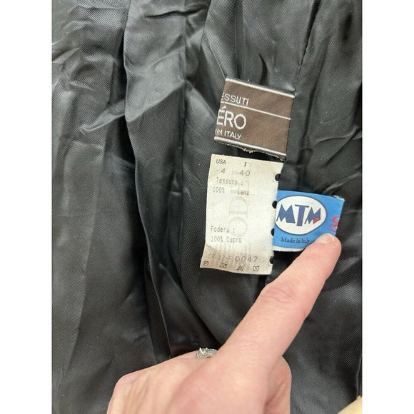 Vintage Cinzia Rocca 100% Wool Collared Black Pea Coat 4 - Picture 5 of 10